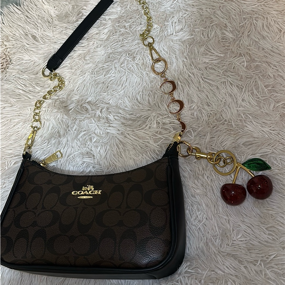 COPY*** Coach Brown and Gold Shoulder Bag with Signature Charm
